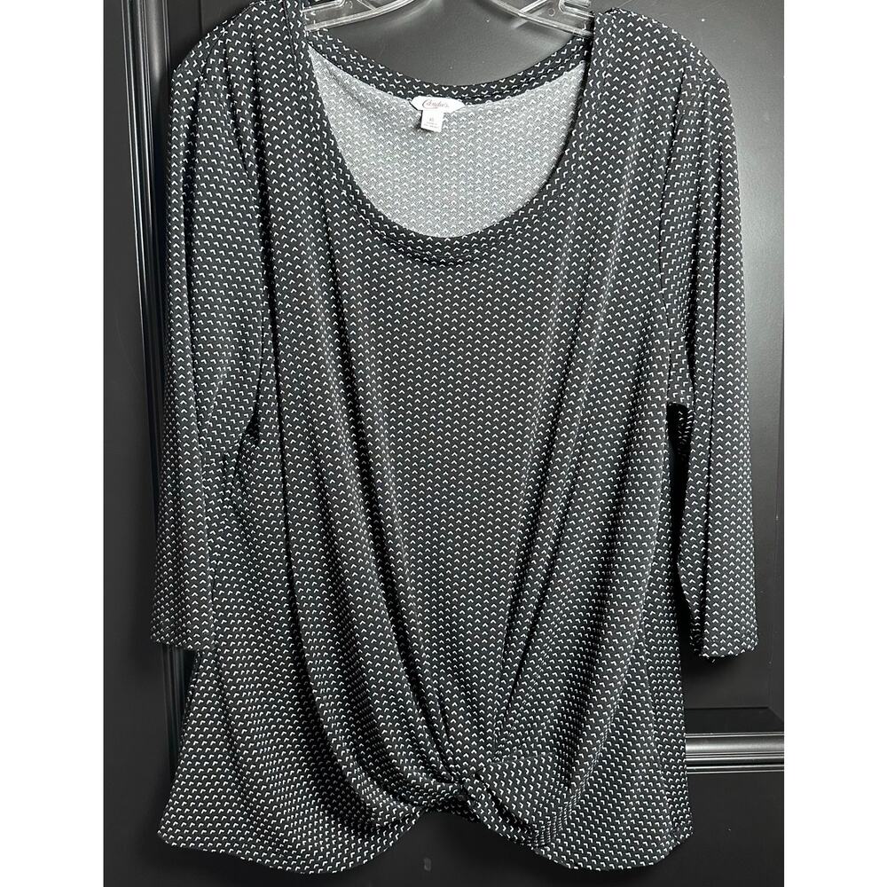 Candies Rouched Bottom Black & White Chevron Print Blouse Top Women Size XL